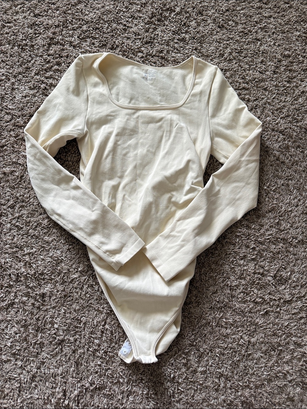 Long Sleeve Square Neck Bodysuit - Cream
